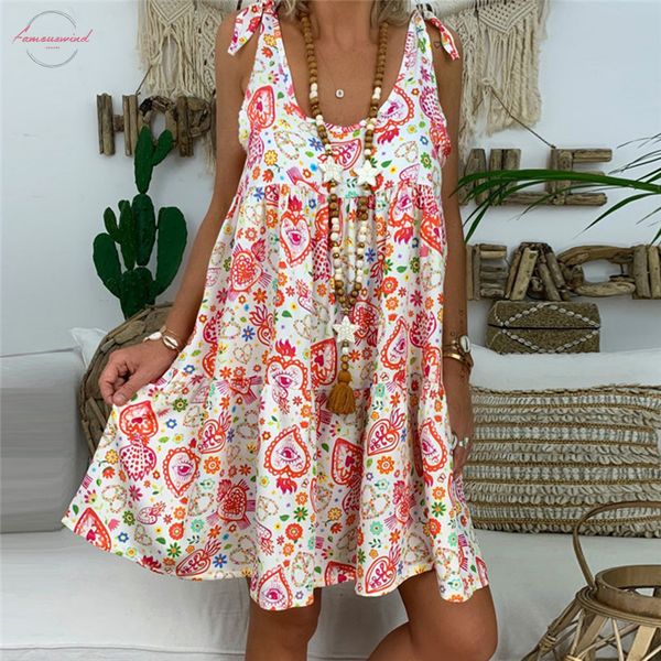 

2020 women summer dress plus size ladies loose floral print sleeveless bandage polyester mini dress new casual sundress jun4 4, Black;gray