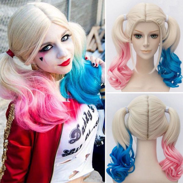 

batman suicide squad harley quinn cosplay wig pink blue wig z8, Black