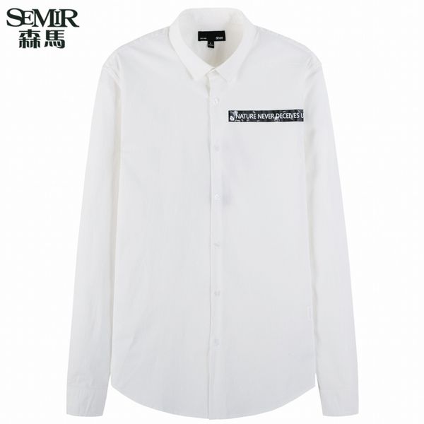 

semir men long sleeve cotton slim fit shirt with turn-down collar printed men's shirt with tapered waist button at cuffs, White;black