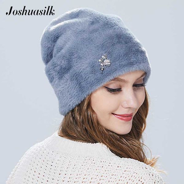 

joshuasilk winter woman hat faux fur and angora rabbits soft and delicate pendant decoration fashion for girls, Blue;gray