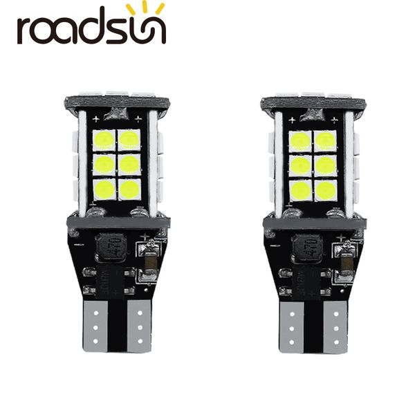 

roadsun 2pcs auto led t15 w16w 921 912 car signal brake lamp backup reserve lights bulb tail lamp white car styling accessories