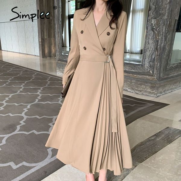 

casual dresses simplee suit collar autumn women dress long sleeve office lady asymmetrical slim with belt a-line female, Black;gray