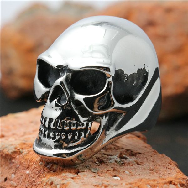 

size 6 to size 16 316l stainless steel cool big skull design ring, Golden;silver