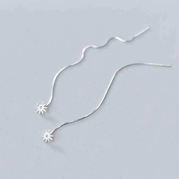 

mloveacc 925 sterling silver blue cz sun flower long chain drop earrings for women sterling silver jewelry brincos