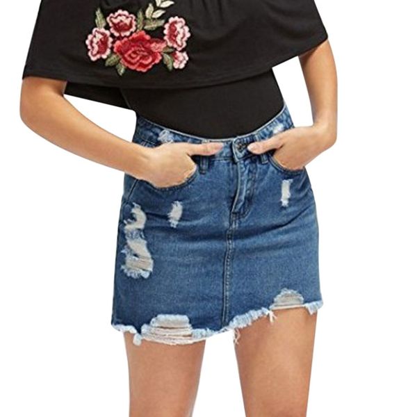 

high street style a-line denim skirt women plus size solid hollow out skirt pocket zipper button denim mini falda mujerbb4, Black