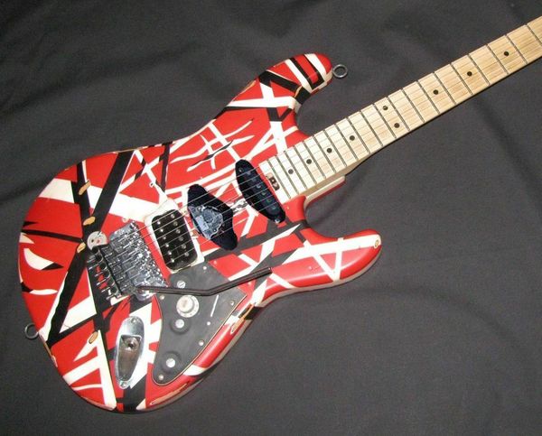 

heavy relic guitar eddie edward van halen franken stein black white stripe red 5150 st alder body, maple neck, floydrose tremolo