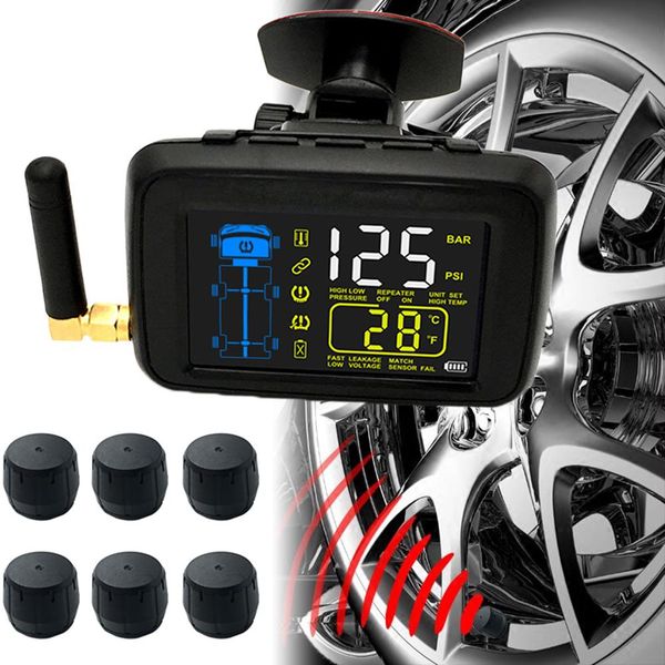 

tpms car universal wireless tire pressure monitoring system 6 wheel tires external sensor battery replaceable enhanced signal