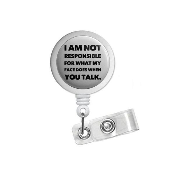 

what my face does retractable id badge reel humor gift badge holder, Silver