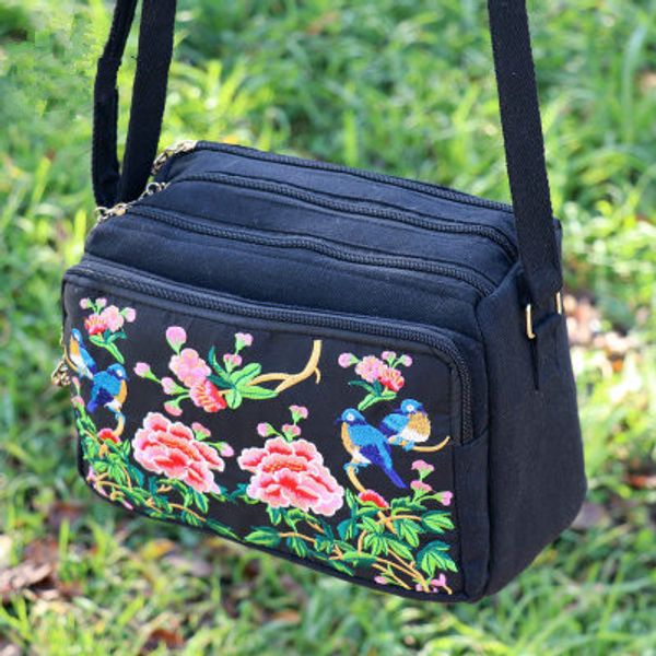 

мода национальной вышивка женщина покупка сумки! nice цветочной вышитые леди shouldercrossbody сумку multi-молния холст мешок