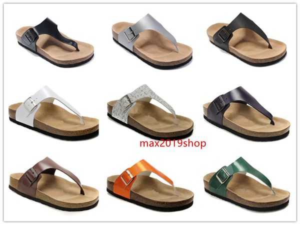 

brand brik genuine leather shoes for men women wholesale flats cork sandals casual summer beach slippers with buckle flip flops
