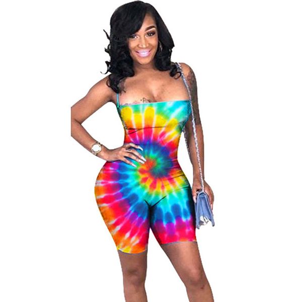 

bodycon one piece jumpsuit shorts playsuit new women colorful tie dye fitness romper skinny backless summer beach bodysuits, Black;white