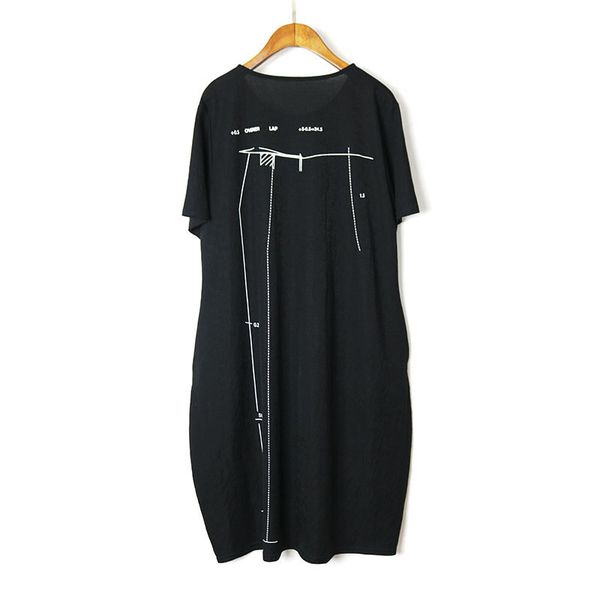 

европа стиль свободные плюс размер печати черный повседневный с коротким рукавом приливные личности платье 2020 лето женщины платье v912, Black;gray