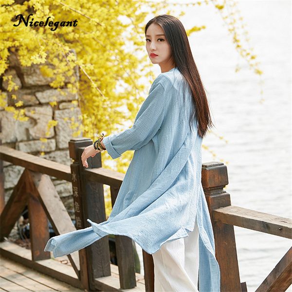 

2019 new brand original trench women coat chinese style cotton linen long sleeve summer autumn thin casual solid coat split, Tan;black
