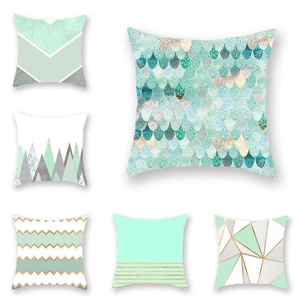 

geometric cushion cover green and white polyester throw pillow case striped dotted grid geometric art square pillow cover hot