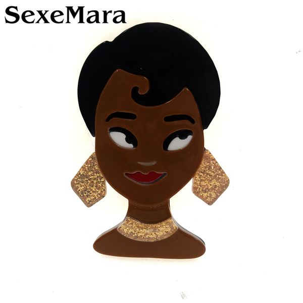 

sexemara new personality black skin girl brooch acrylic brooch pins for women girl new design figure clothes badges gift jewelry, Gray