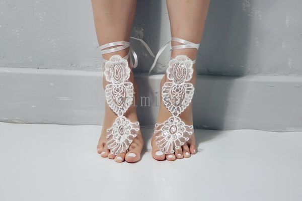 

2020 Изысканный Ivory пришивания свадебные Босые сандалии ножной невесты подарок Пля
