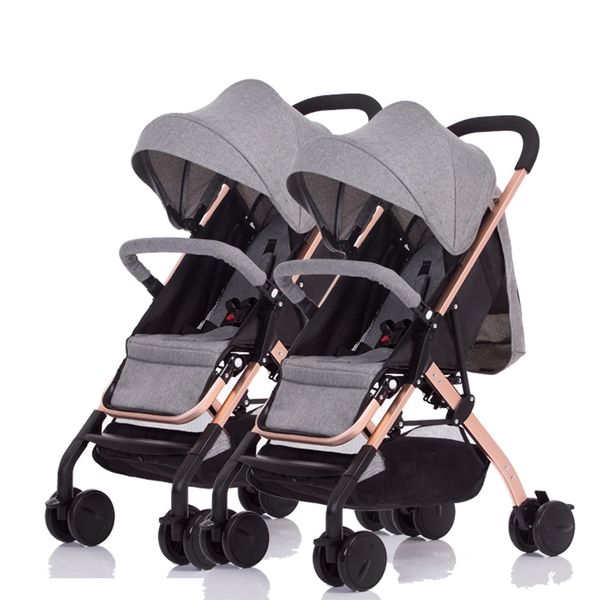 

portable lightweight twin stroller high landscape can sit reclining foldable four wheel double trolley travel stroller