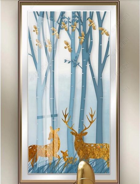 

3d wallpaper custom p nordic hand-painted forest golden elk woods flying bird porch background wall painting wall paper for walls 3 d