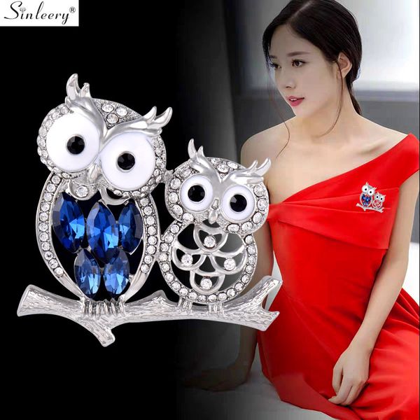 

sinleery chic animal owl blue zircon brooch pink green white orange opal brooch for women accessories fashion jewelry xz044 ssd, Gray