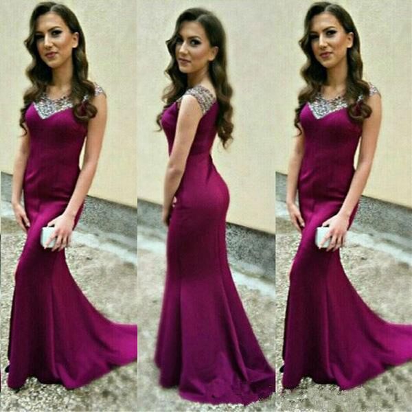 

elegant evening dresses mermaid formal prom party gowns crystals beaded v neck purple long pageant dress, Black;red