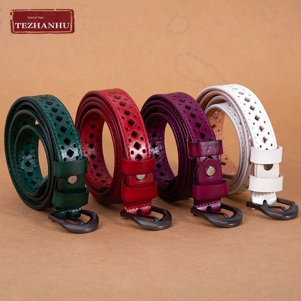 

layer cowhide hollow casual non-ironing women's s cowhide non-ironing thin women belt punching thin belt women's, Black;brown