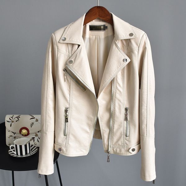 

[ewq] studded turn-down collar slim short leather jacket women's thin pu leather motorcycle jacket 2020 autumn new qk157, Black;brown