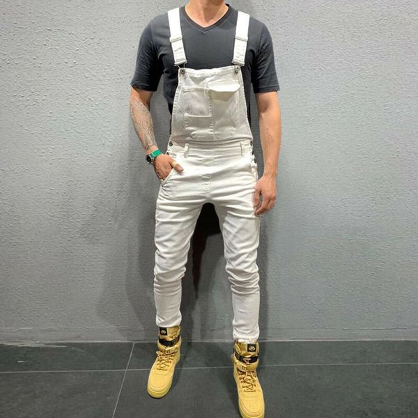 

fashion men bib pants denim jeans suspenders overalls straight skinny jumpsuits trousers, Blue