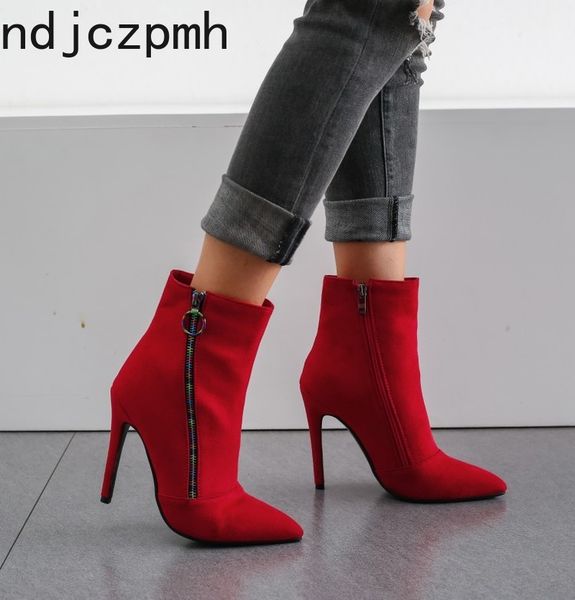 

women's boots the new autumn and winter fashion color matching pointed zipper high heel short tube women's shoes plus size 34-43, Black