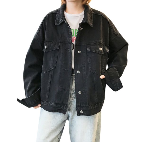 

jaycosin women outwear loose long sleeve jeans coat retro cowboy denim loose casual jacket black streetwear mujer 19july30, Black;brown