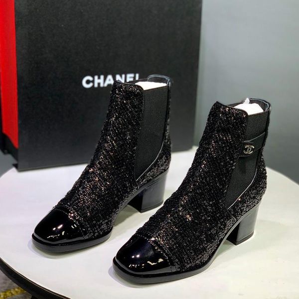 

new high-end luxury women's casual shoes fashion brand winter women's boots design ankle boots high heel platform size: 35--40 kyf, Black