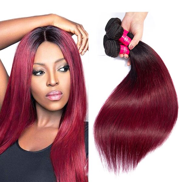 

charmingqueen ombre прямые волосы 1b / бургундия бразильский прямые человеческие волосы пучки 8-24 дюймов два тона прямые человеческие волос, Black