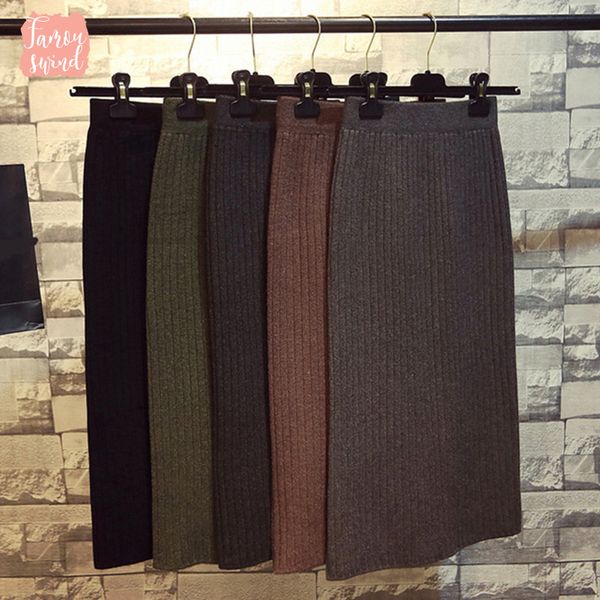 

юбка высокой талии осень зима женщина элегантных трикотажные bodycon карандаш черная насыщенная одежда юбка дама офис, Black