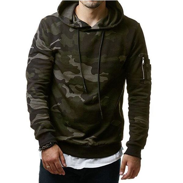

fashion men sweatshirt autumn winter camouflage hooded casual pullover new mens warm fleece long sleeve hoodies brand clothing, Black