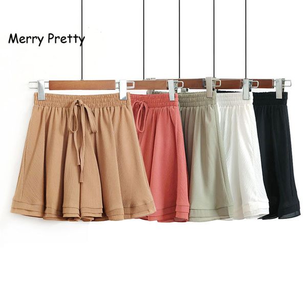 

merry pretty 2019 women shorts summer chiffon casual female wide leg elastic high waist shorts slim a line short feminino, White;black