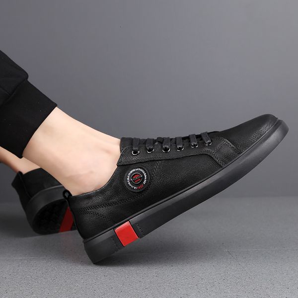 

big size 47 men sneakers fashion shoes genuine leather male flat shoes lace up sneakers brand casual k3, Black