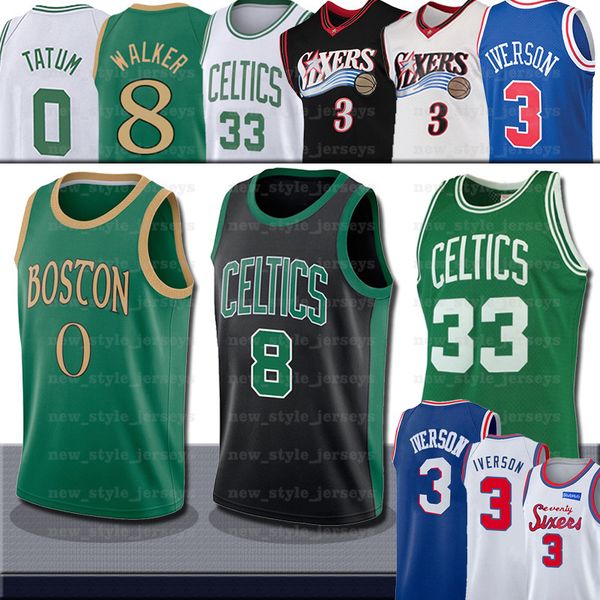 

ncaa 0 jayson tatum 8 kemba boston celtics 20 walker larry 3 allen men bird iverson college basketball jersey, Black;red
