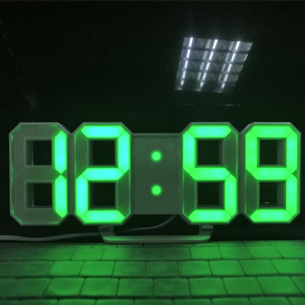 

modern 3d led digital wall clocks 24/12 hours display 3 brightness levels dimmable snooze nightlight office home bedroom clocks
