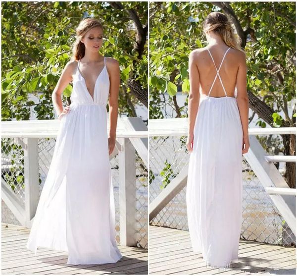 

2019 New Wedding Dresses Special Occasion Dresses Pure White V Neck Cross Strap Dress Floor-Length Maid Of Honor Dresses Custom-made