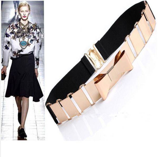

2019 new style european and american mirror leather belt mirror metal butterfly trim sequined lady elastic belt, Black;brown