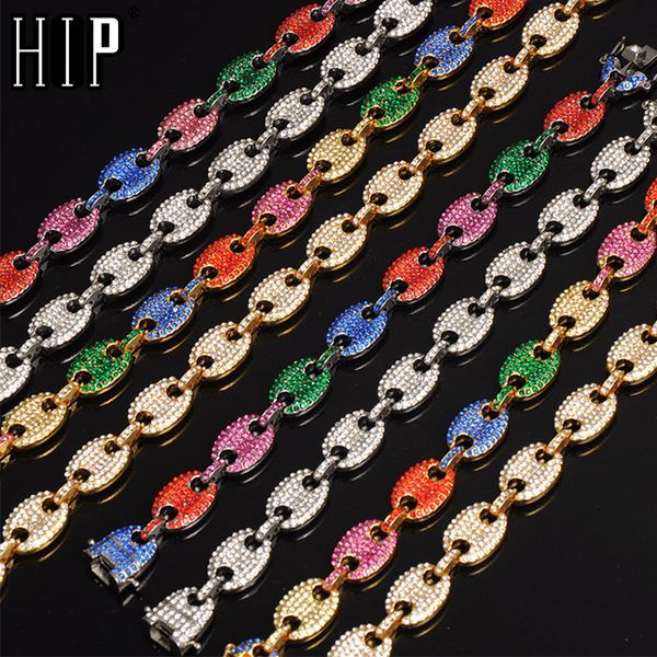 

hip hop multi-color width iced out rhinestoned 13mm 20cm gold silver coffee beans link chain bracelets chain for men jewelry, Black