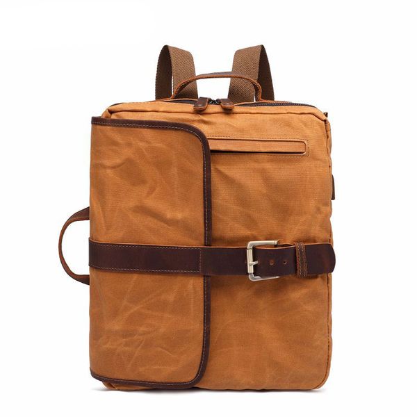 2019 Vintage Backpack Mens Waxed Canvas Genuine Leather Utility Duffel Weekend Work Briefcase Messenger Bag Backpack 4 In 1 Convertible Bag Best
