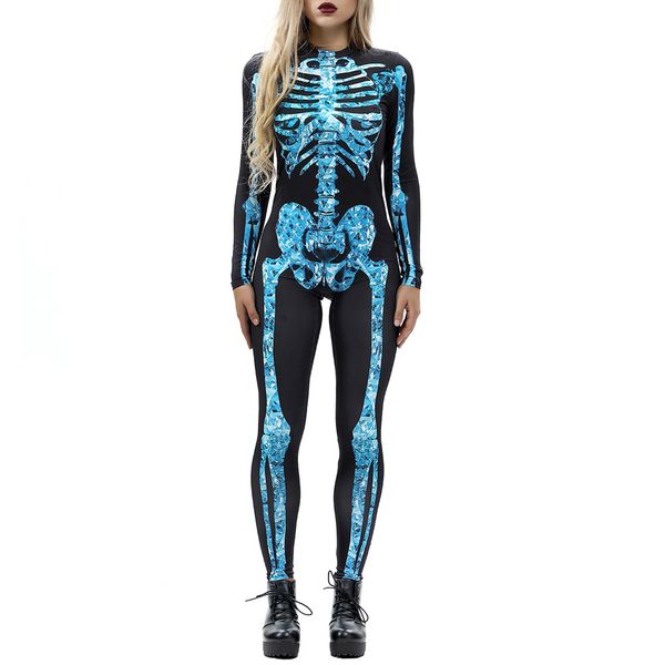 

women's bone rose print fashion long sleeve slim halloween costumes ankle-length high fashion women gift, Black;white