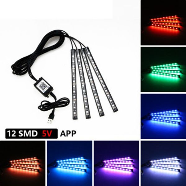 

colorful one-to-four car interior atmosphere light app bluetooth control usb 12smd car atmosphere light