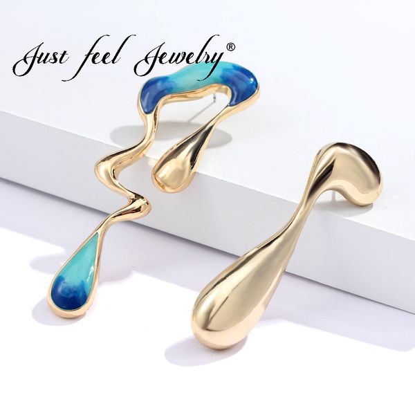 

just feel 2018 fashion irregular stud earrings for women red blue colorful twist asymmetric earring female party jewelry bijoux, Golden;silver