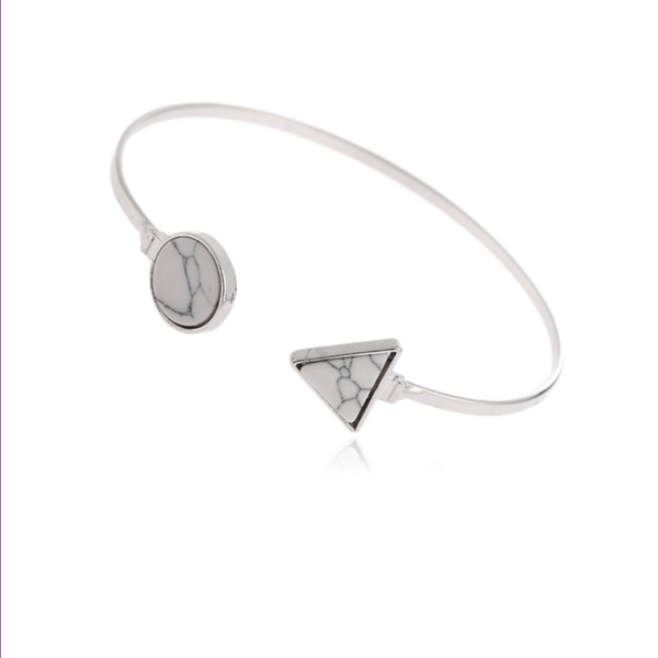 

simple style silver plated alloy geometric white howlite stone open bangle black turquoises fashion jewelry