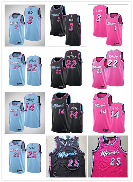 

Мужчины молодежь Майами Хит Дуэйн Уэйд 22 Батлер 14 Херро 25 Нанн синий розовый черный Swingman1 NBA Джерси