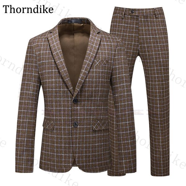 

thorndike spring autumn business suit men notched slim fit mens wedding suits casual plaid groomsmen tuxedos (jackets+pants)2020, White;black