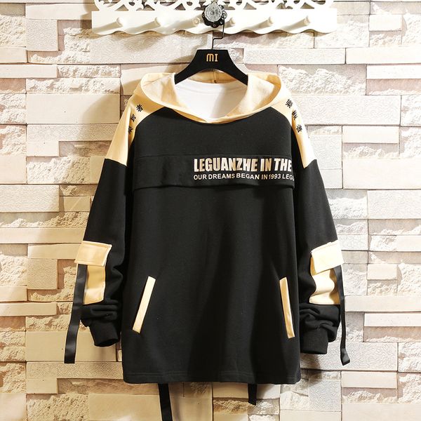 

cyxzftrofl 2019 autumn winter loose men pullover sweatshirt hoodies fashion hooded hooded print plus size tracksuits, Black