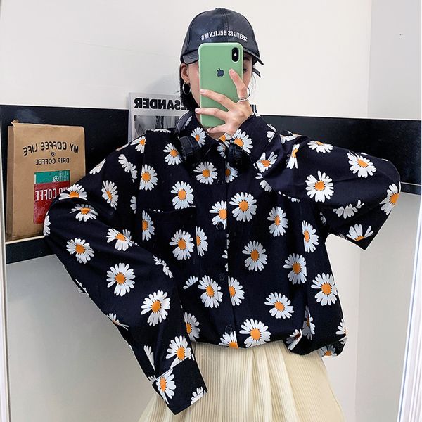 

2020 new autumn blouse women harajuku flower print shirt loose collar long sleeve blouse college chiffon shirt oversize, White
