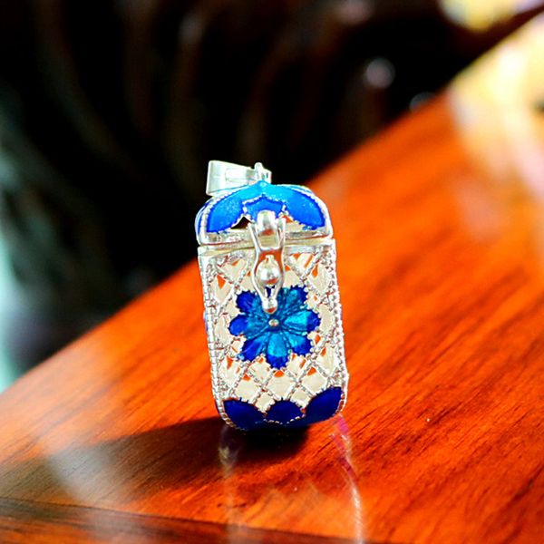 

3x pendant hollow silver-plated cage box medallion, size: 28x14 mm